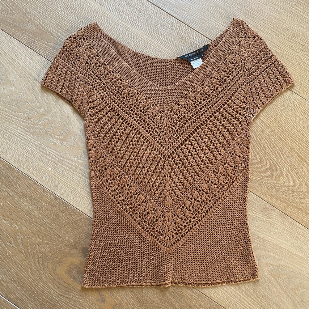 BCBGMaxAzria Silk Crochet Top